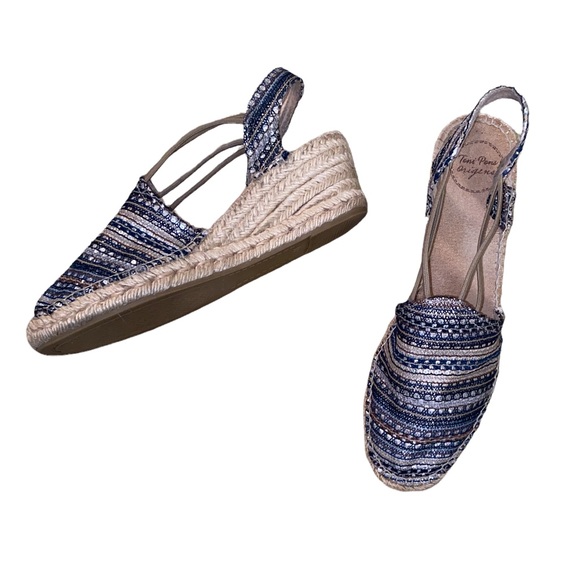 Toni Pons Tania Silk Cotton Metallic Striped Espadrille Wedge Sandals - 10 - 41 - Picture 3 of 14